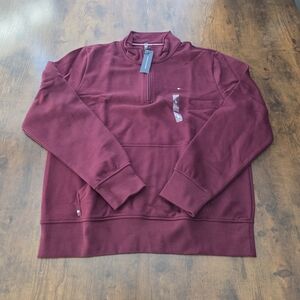 Tommy Hilfiger Mens Fleece Pullover Quarter Zip Sweatshirt Burgandy Size LARGE